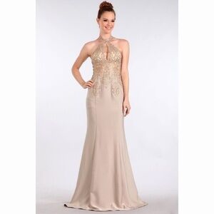 1578 Champagne w Gold Lace Dress